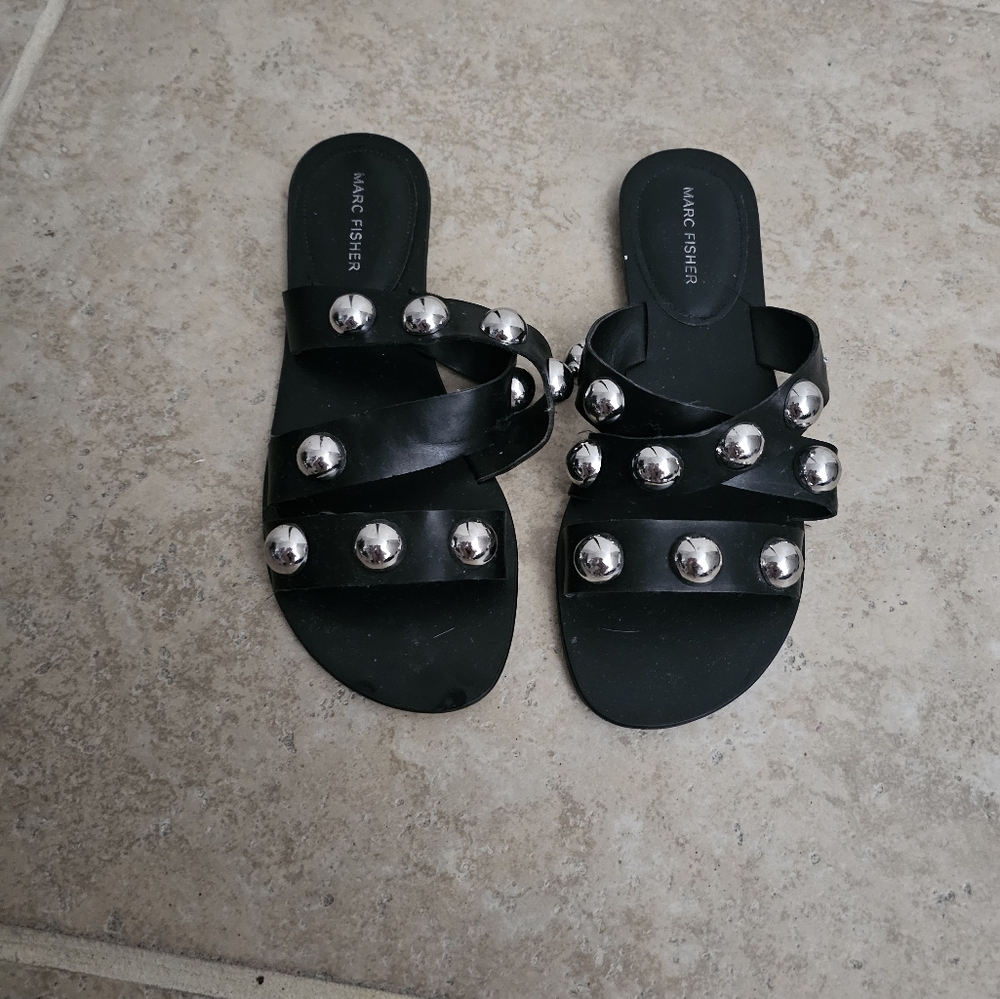 Marc Fisher Black Sandals with Silver Studs